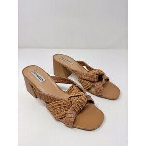 Steve Madden Decker Sandals Brown Leather Slip On Square Toe Heels US 9.5 M